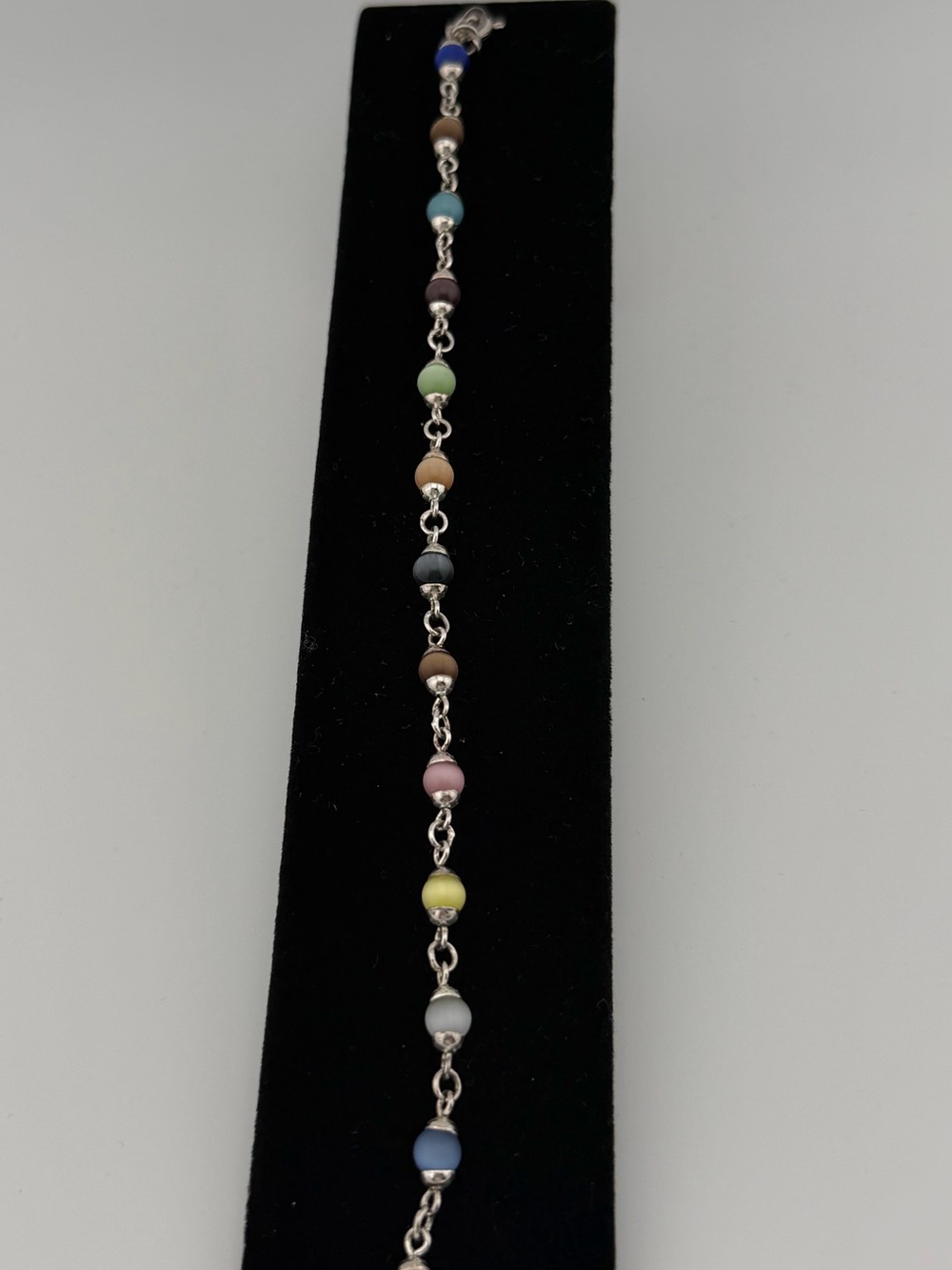 Sterling Silver Multi Colored Cat Eye Station Bracelet 7 1/4”